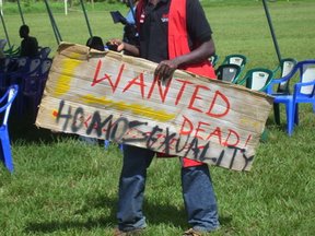 Demonstrator at August 2007 anti-gay rally in Kampala